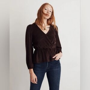 Madewell Corduroy Tie-Front Faux-Wrap Top